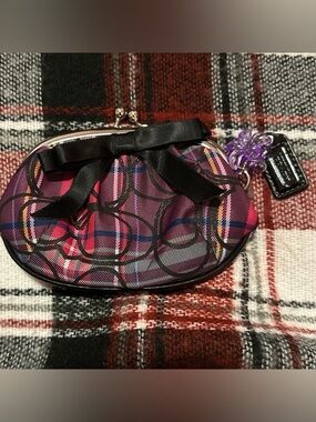 Coach Purple Pink Plaid Bow Kiss-Lock Clutch